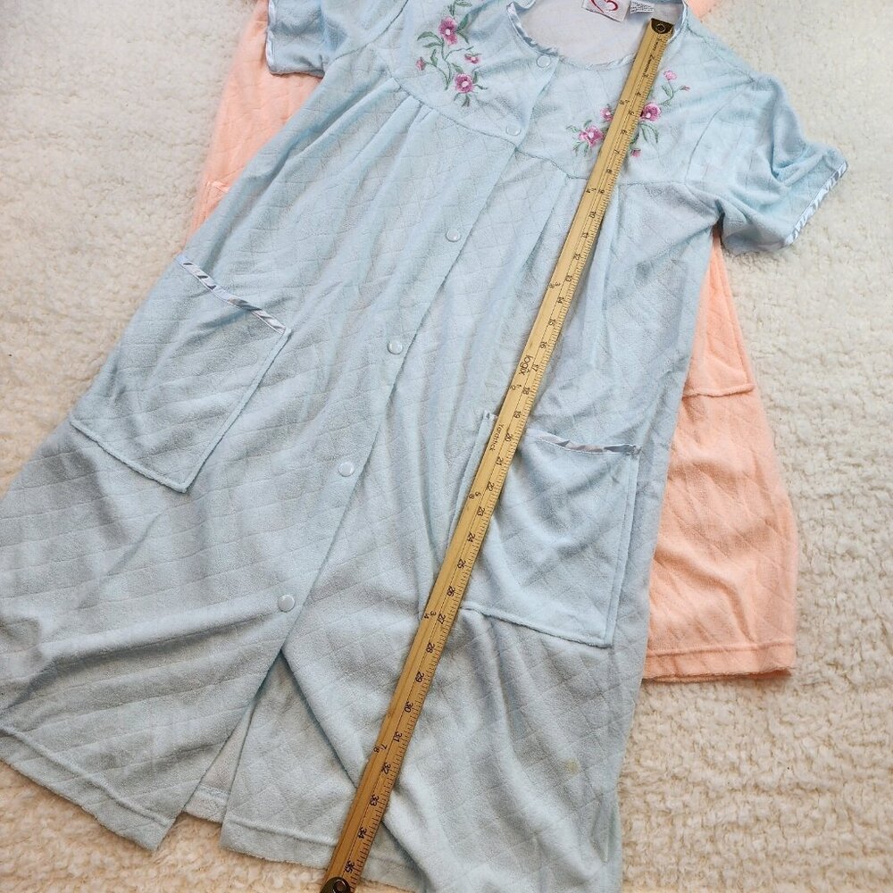 VTG House Coat S Pastel Blue Pink Floral 2pc Snap Button Grandmacore Cottagecore - Picture 2 of 12